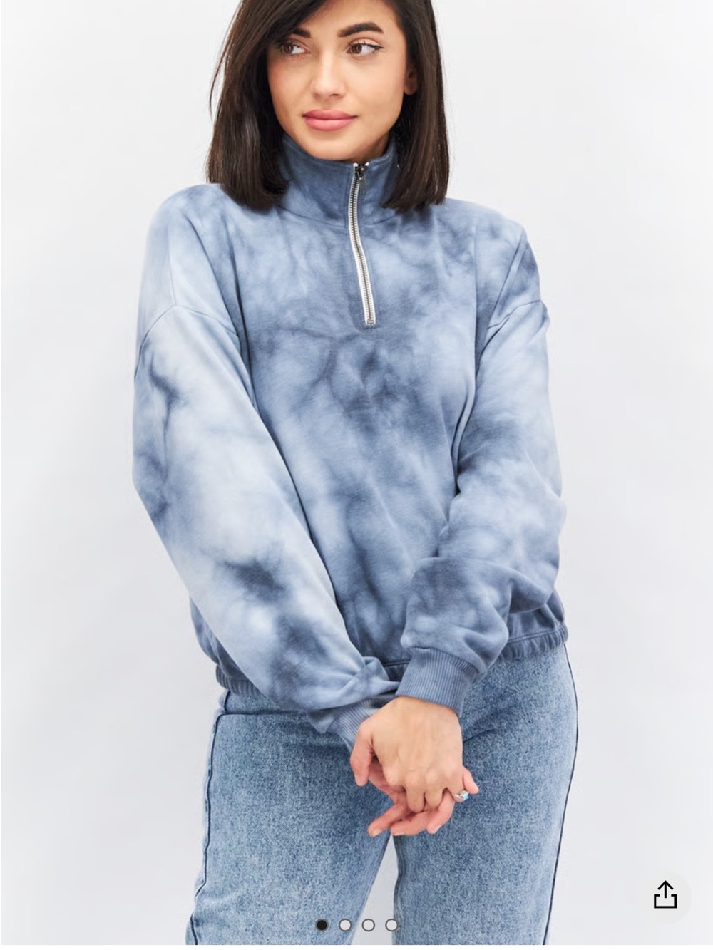 American Eagle Outfitters Blue Gray Tie-Dye Quarter Zip Sweatshirt